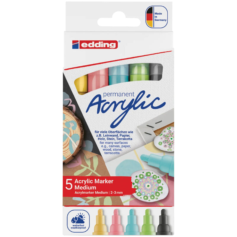 Conj. 5 Marcadores Acrílico Edding 5100 - Cores Pastel