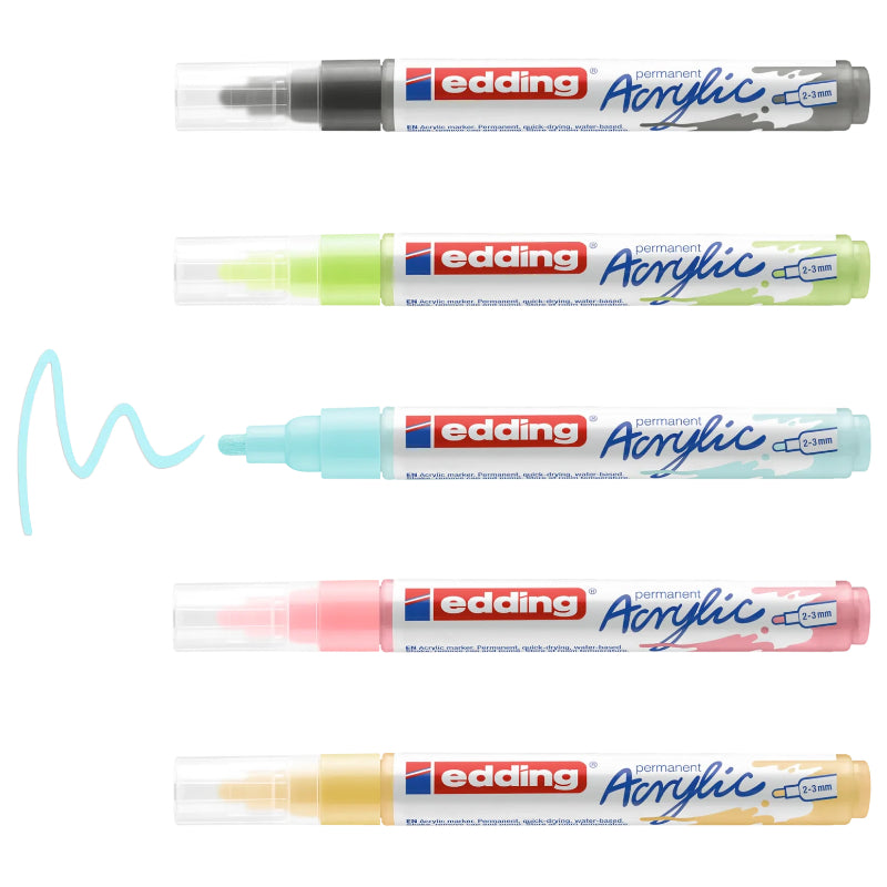 Conj. 5 Marcadores Acrílico Edding 5100 - Cores Pastel