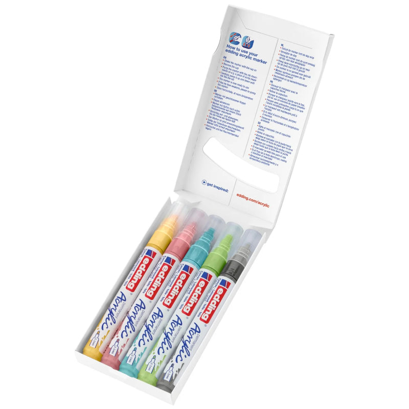 Conj. 5 Marcadores Acrílico Edding 5100 - Cores Pastel