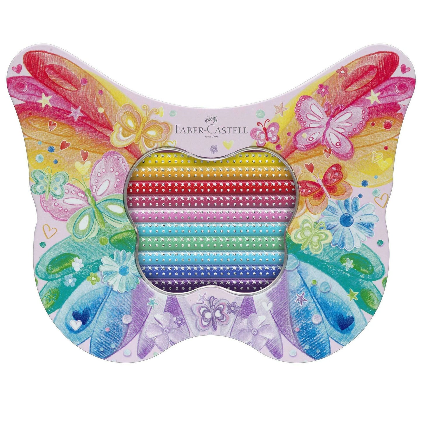 12 Lápis De Cor Sparkle Caixa De Metal Borboleta