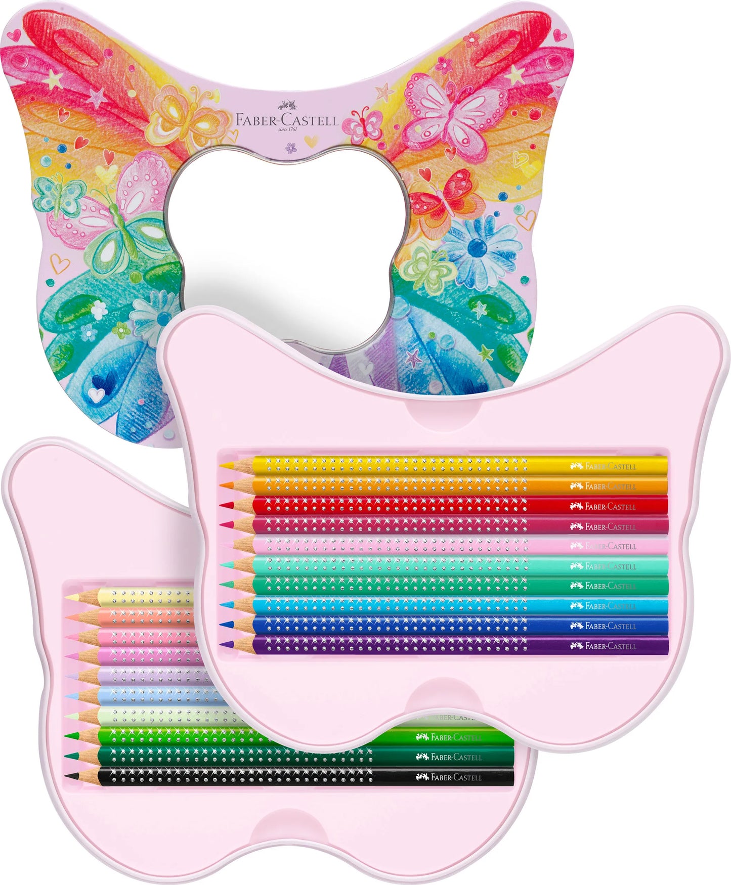 12 Lápis De Cor Sparkle Caixa De Metal Borboleta