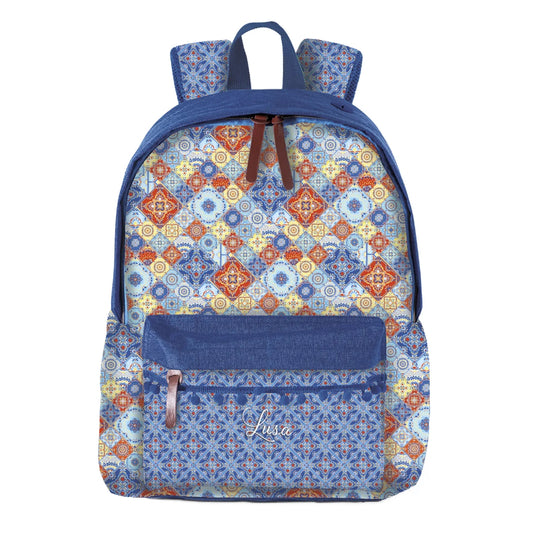 Mochila Escolar - Ambar Lusa Azulejos Azul