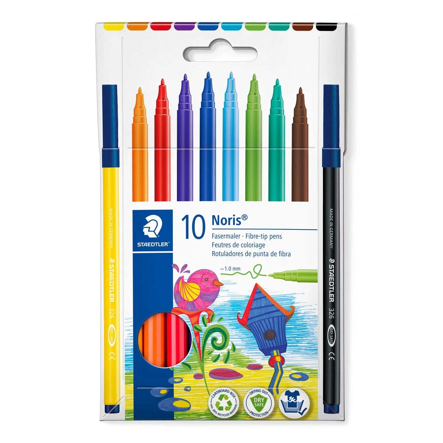 10 Canetas de Feltro Staedtler Ponta Fibra Noris - Cartão Reciclado