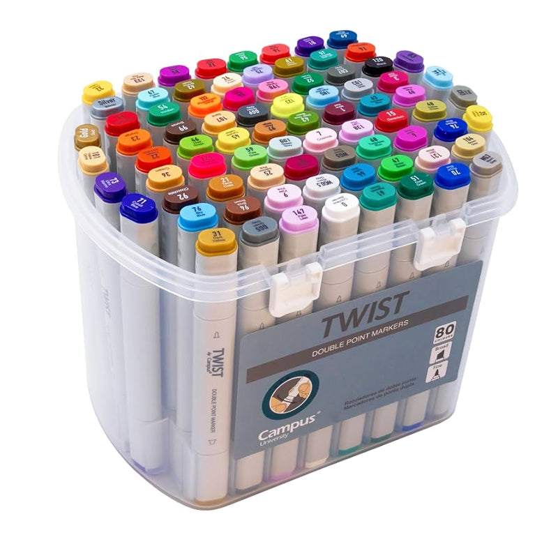 Marcadores de Ponta Dupla - Twist by Campus (Pack c/ 36, 48, 60 ou 80)