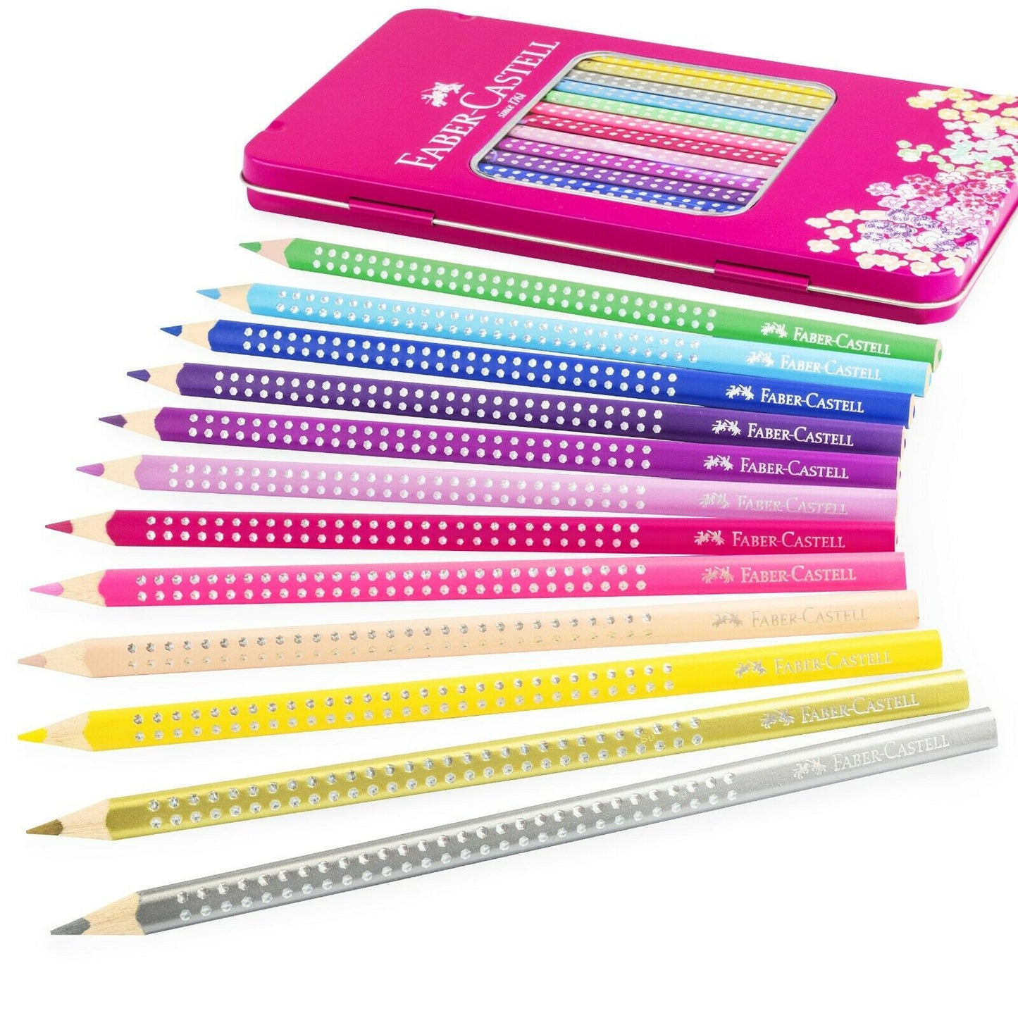 12 Lápis de Cor Sparkle Faber-Castell Caixa De Metal