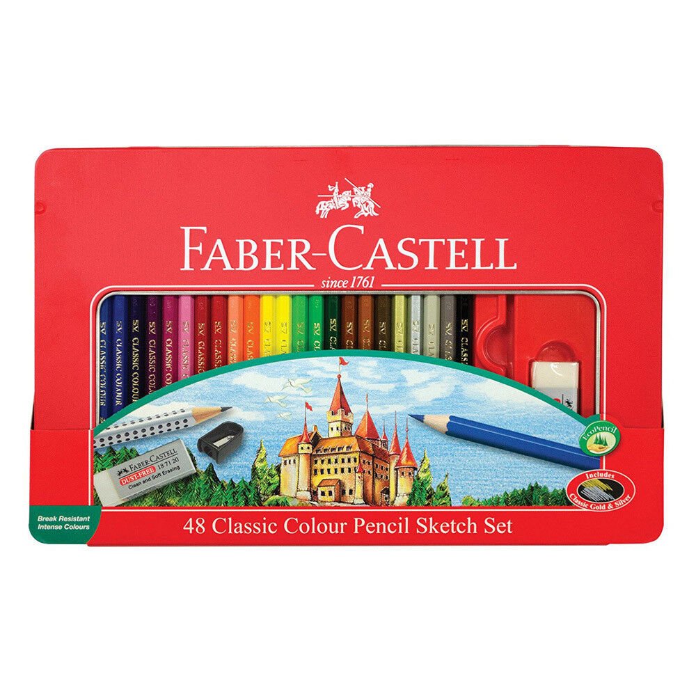 48 Lápis de Cor + 2 Lápis de Carvão + Borracha e Afia Faber-Castell