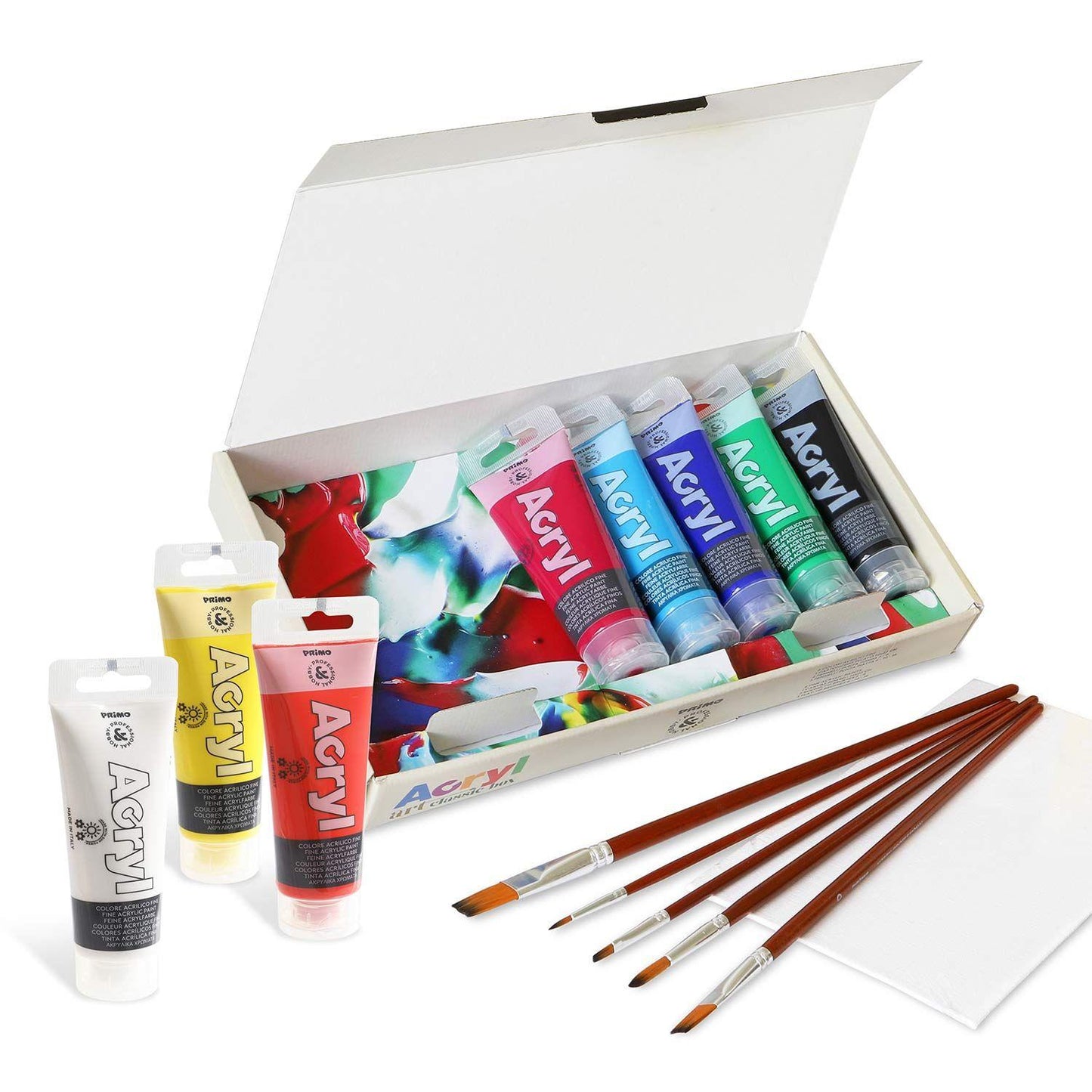 Conjunto 8 Tintas Acrílicas e Acessórios - Primo