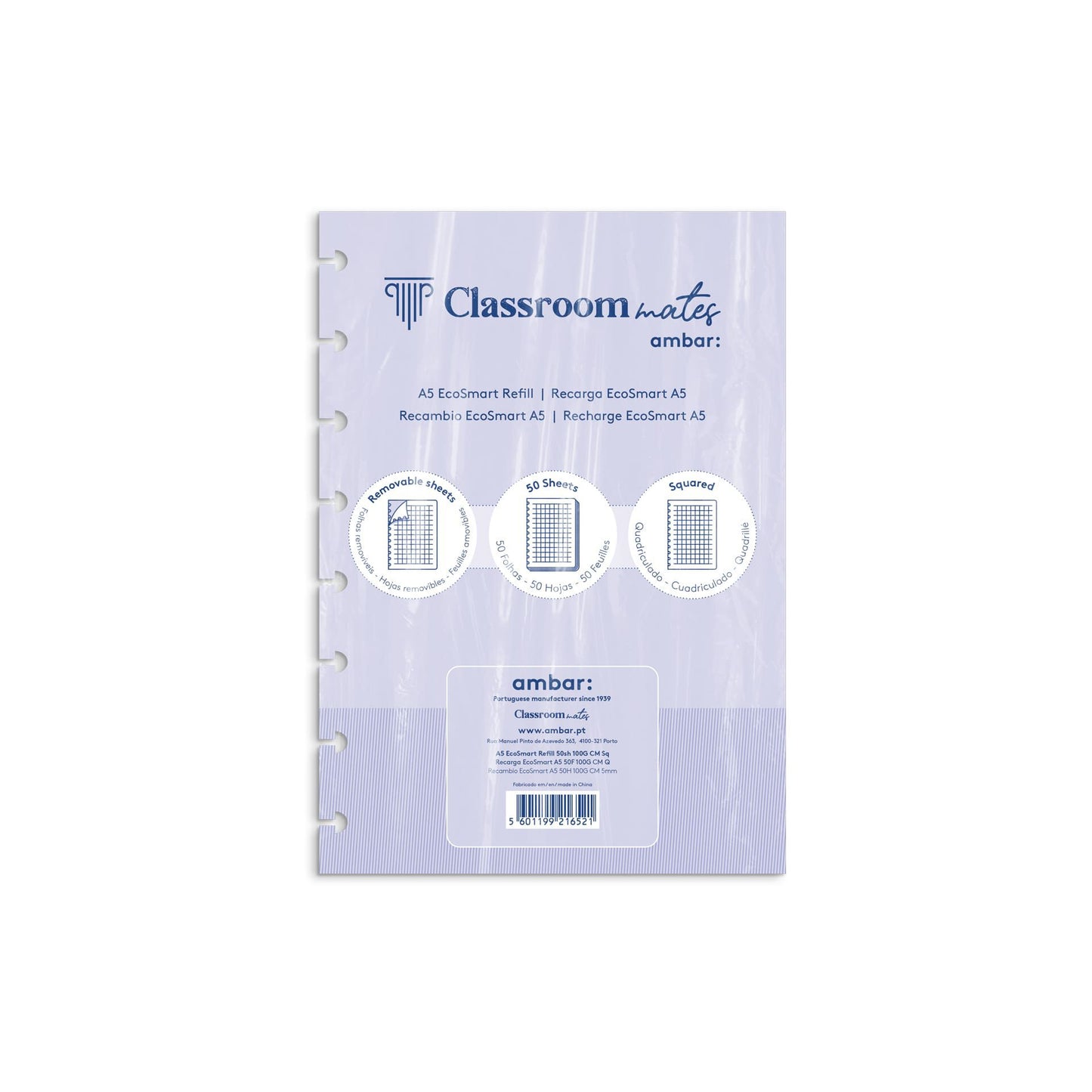 Recarga Para Caderno Ecosmart Ambar Quadriculado A5 50 Folhas