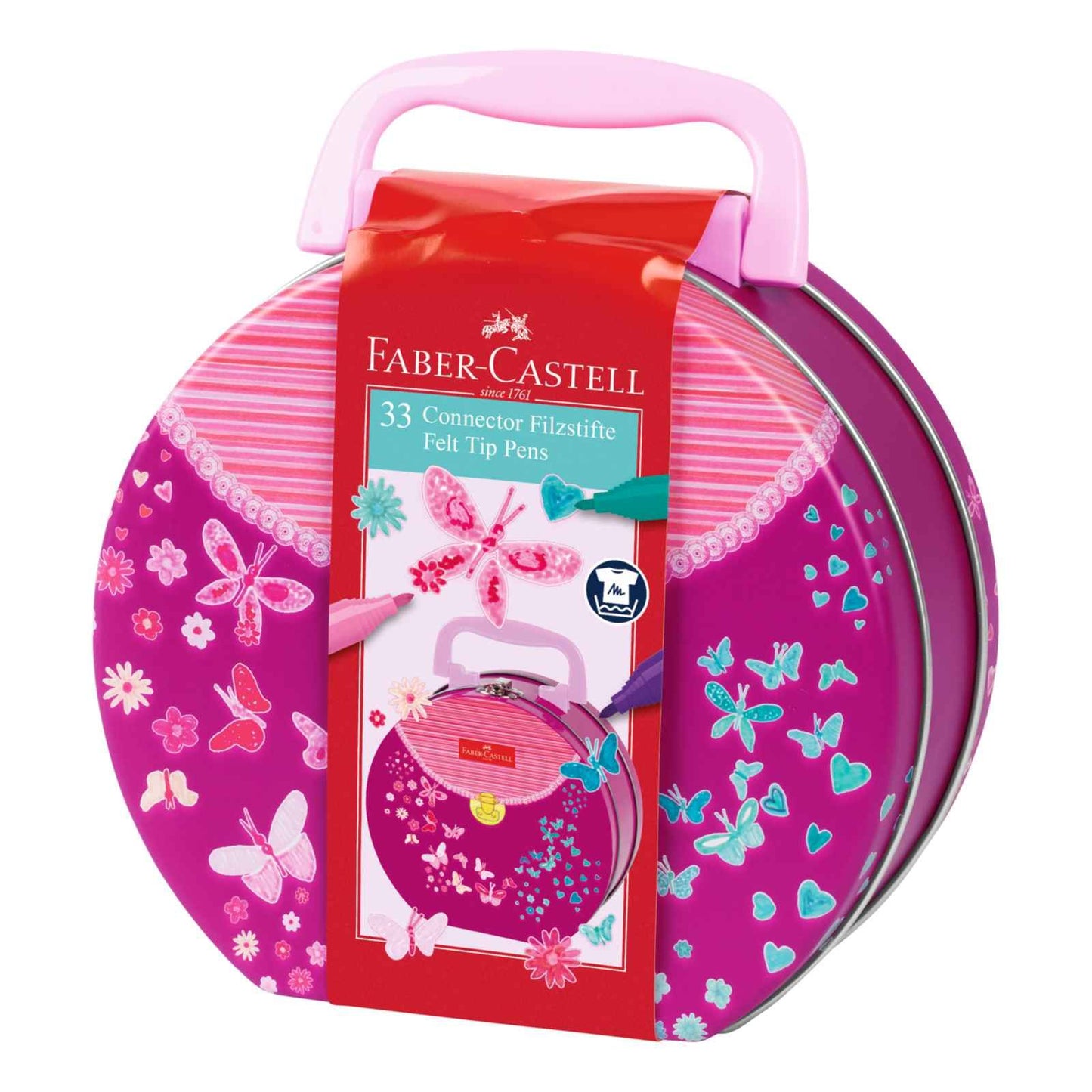 Mala Redonda Com 33 Canetas De Feltro Connector Faber-Castell
