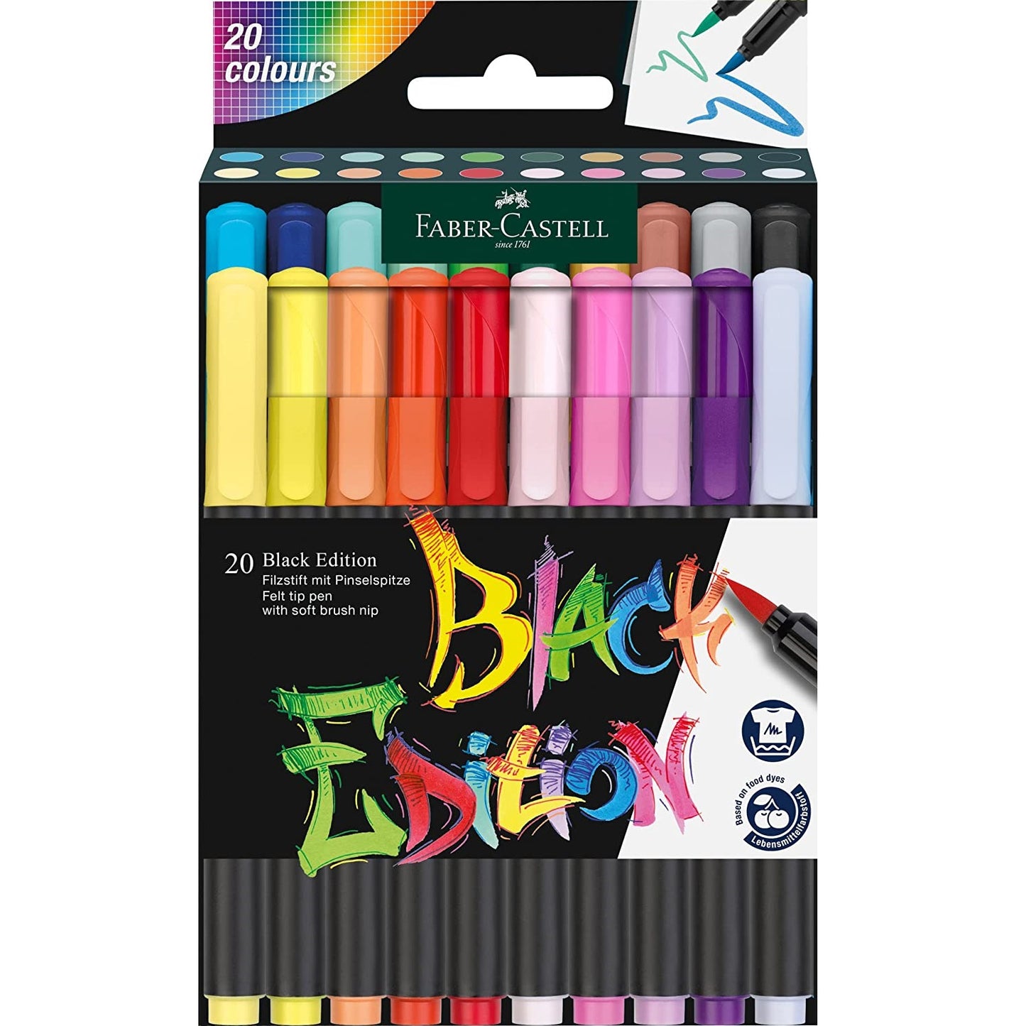 20 Canetas de Feltro Faber-Castell Black Edition Com Ponta De Pincel