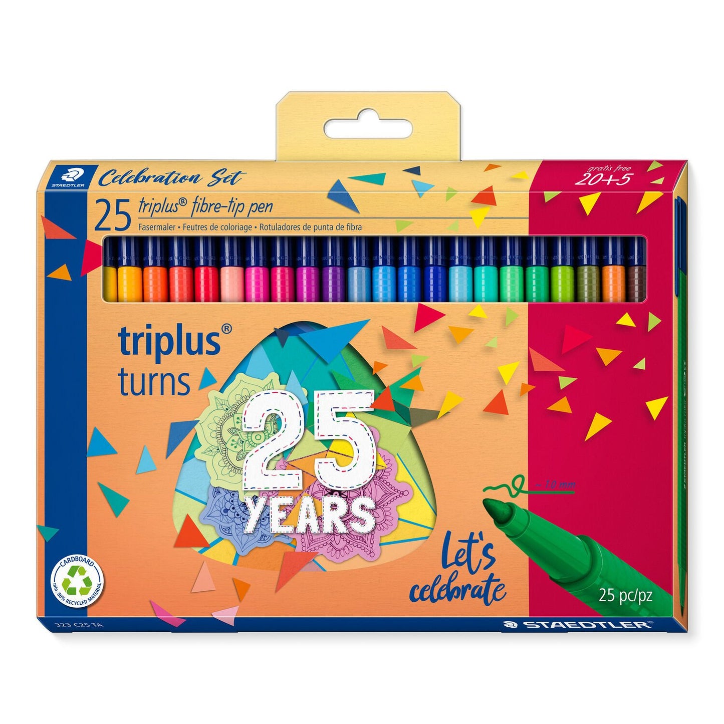 25 Canetas de Ponta de Fibra Staedtler Triplus 1 mm - Conjunto De Aniversário