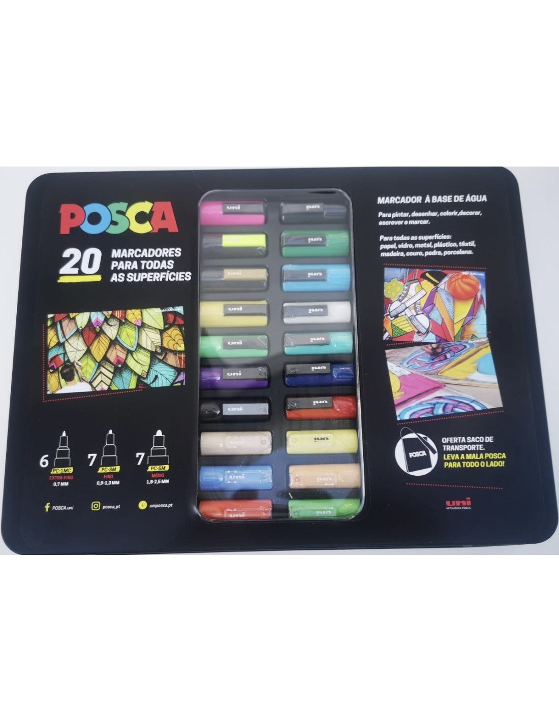 Mala Posca Metal Com 20 Marcadores
