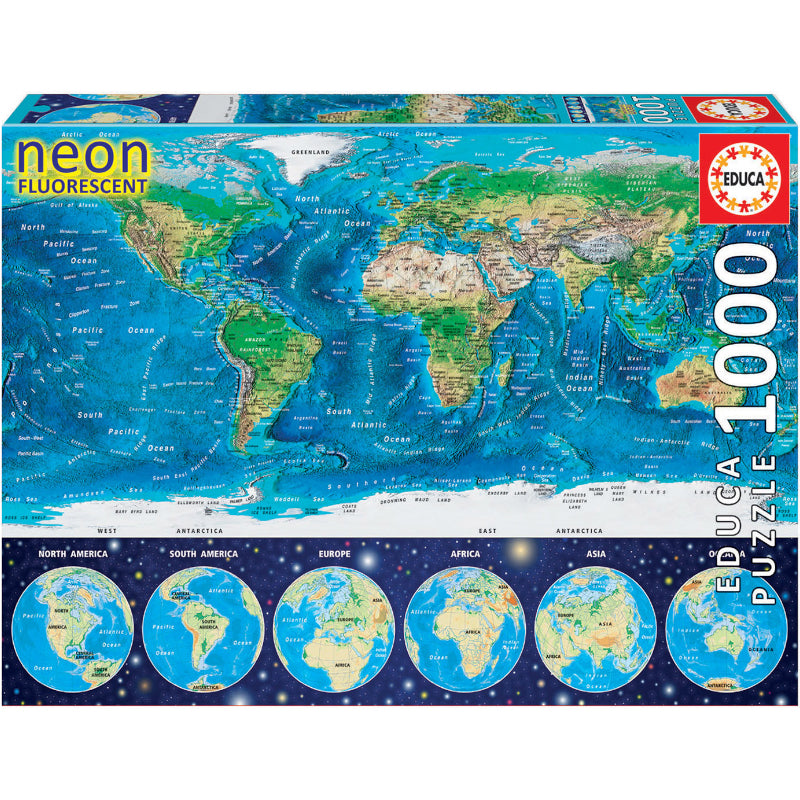 Puzzle Neon 1000 Peças - Mapa do Mundo Físico