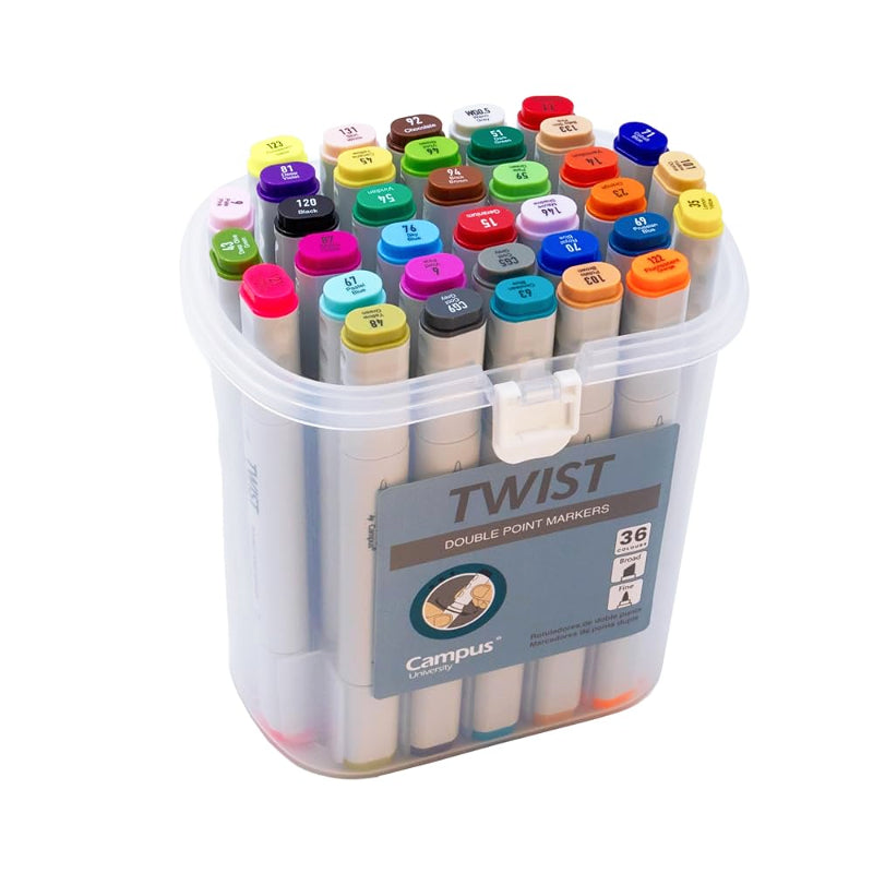 Marcadores de Ponta Dupla - Twist by Campus (Pack c/ 36, 48, 60 ou 80)