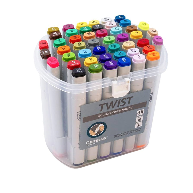 Marcadores de Ponta Dupla - Twist by Campus (Pack c/ 36, 48, 60 ou 80)