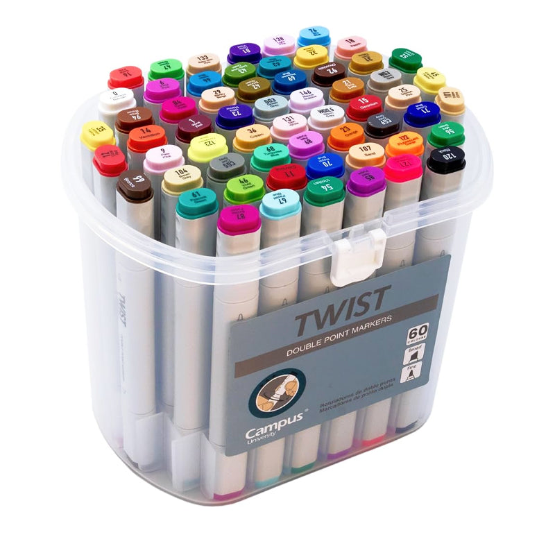 Marcadores de Ponta Dupla - Twist by Campus (Pack c/ 36, 48, 60 ou 80)