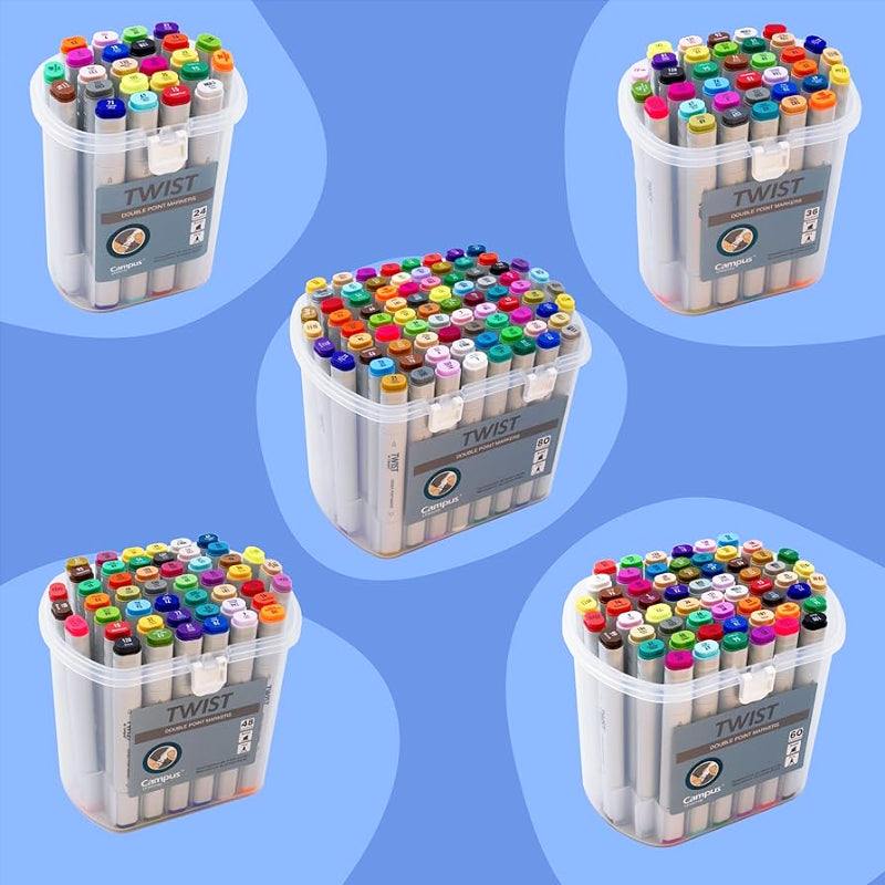 Marcadores de Ponta Dupla - Twist by Campus (Pack c/ 36, 48, 60 ou 80)