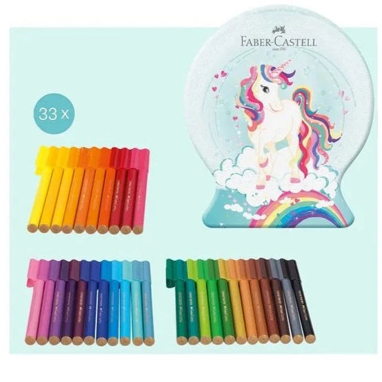 Caixa De 33 Marcadores Com Clipes Faber-Castell Unicórnio