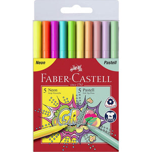10 Canetas De Feltro Grip Neon Faber-Castell