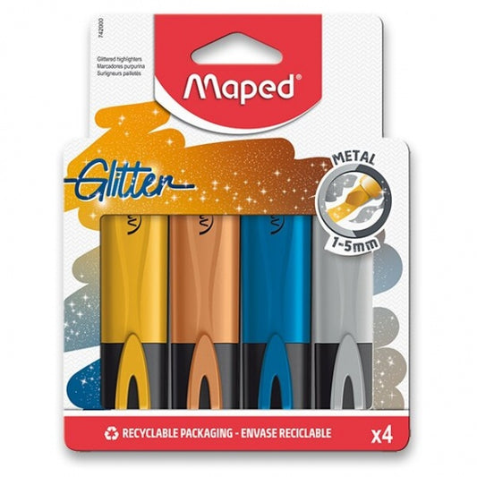 4 Marcadores Fluorescentes Glitter Metal 1-5mm - Maped