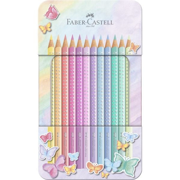 12 Lápis Cor 18cm Faber Castell Sparkle Cx Metalica Pastel