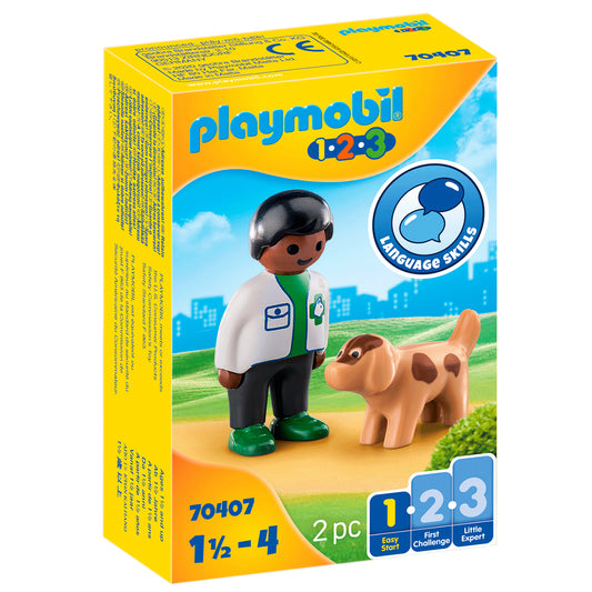 Playmobil: 1.2.3 Veterinário com Cão 2 Peças