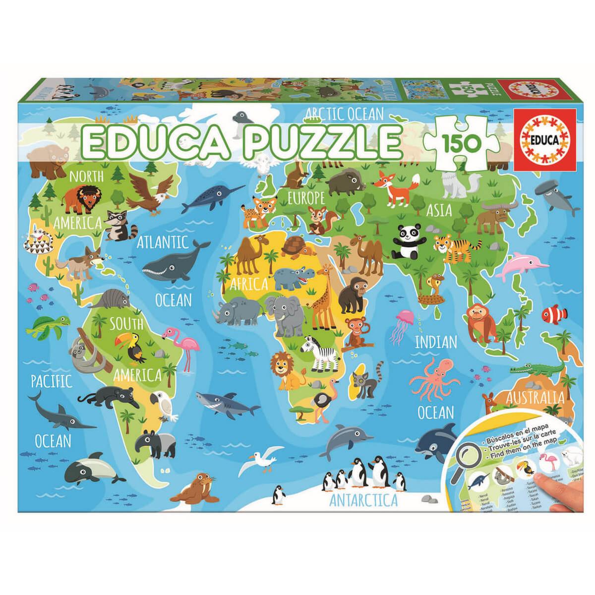 Puzzle 150 Peças Mapa Mundo Animais
